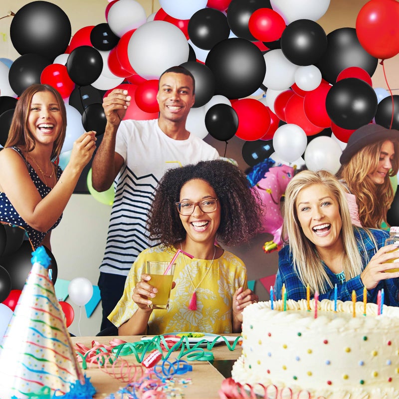 TecUnite 100 Pcs Red Black White Latex Balloons 13 Inch Colorful Round Balloons for Wedding Birthday Festival Racing Car Poker Card Party Decoration - Image 4